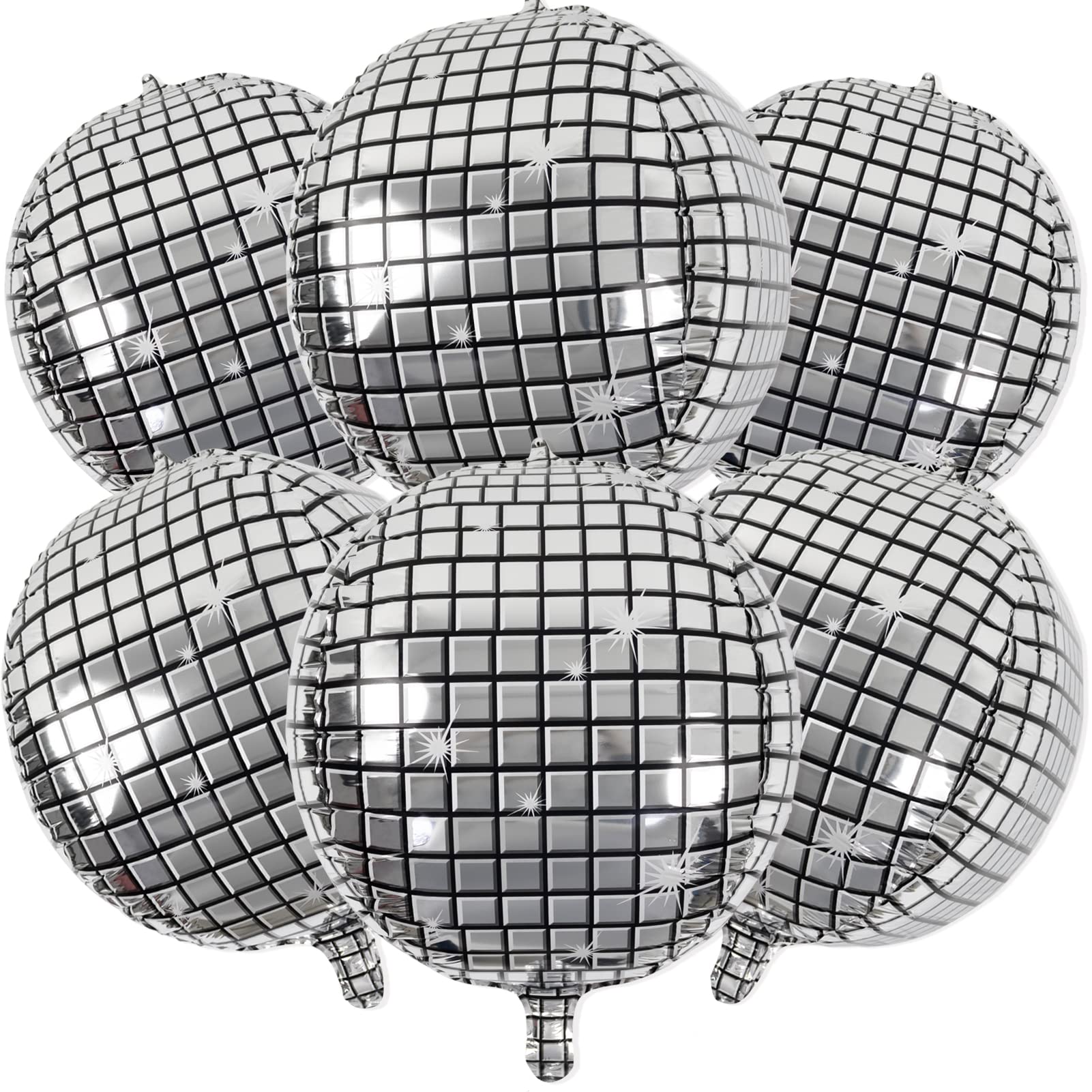 6 Pack Large Disco Balloons for 70s Disco Party Decorations, 4D Large 22 inch Round Metallic Silver Disco Foil Balloons for Disco Birthday Party